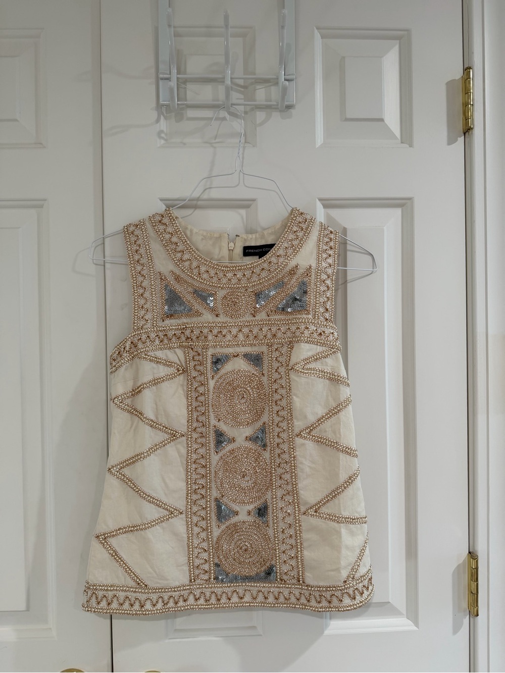 French Connection Cream Beaded Embroidered Top SIZE 0